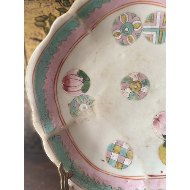 This is a beautiful, classic & very well-loved Antique Chinese Porcelain Famille Rose Footed Bowl Dish from ca. 19th C....