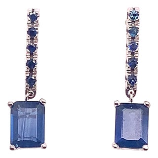 Natural Sapphire Dangle Earrings 14k Gold 2.01 Tcw Certified For Sale