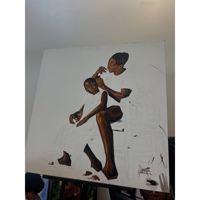Green The Grooming , Acrylic Painting on Canvas by Emmanuel Akolo For Sale - Image 8 of 11