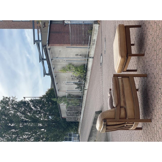 Textile Set of Leather Lounge Chair with Footstool, 1960s For Sale - Image 7 of 10
