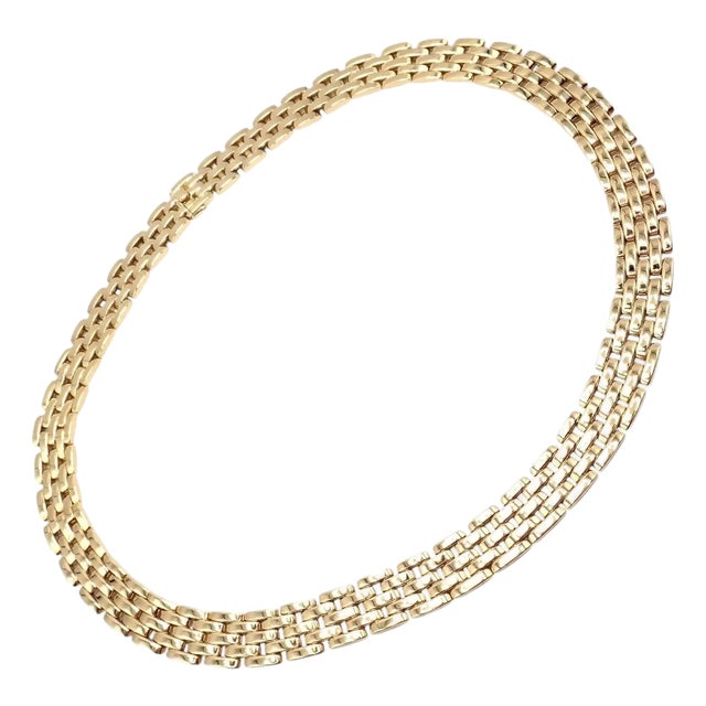 1990s Cartier Maillon Panthere Five-Row Wide 20" Long Yellow Gold Necklace For Sale