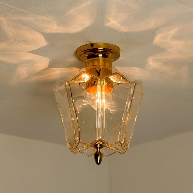 1970s Flower Shaped Flush Mount in Clear Glass and Brass from Limburg, 1970 For Sale - Image 5 of 16