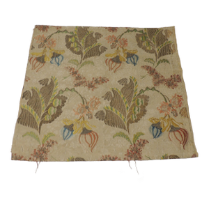 18th C. Silk Blue & Green French Textile Woven With Silver Metallic Threads
