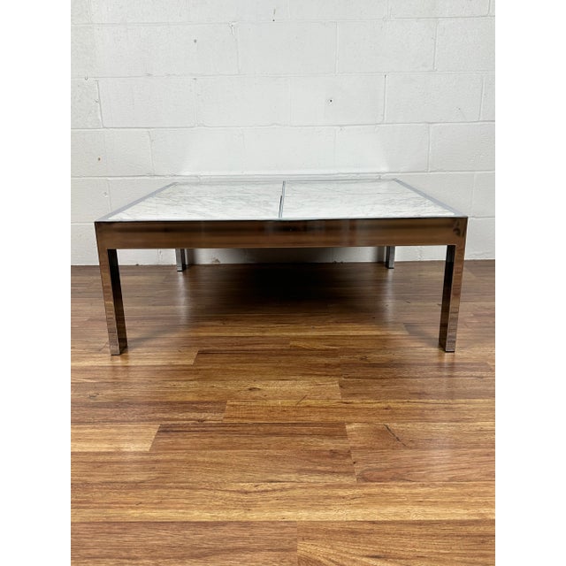 1970s 1970s Chrome & White Modern Marble Coffee Table Attributed to the Pace Collection For Sale - Image 5 of 12