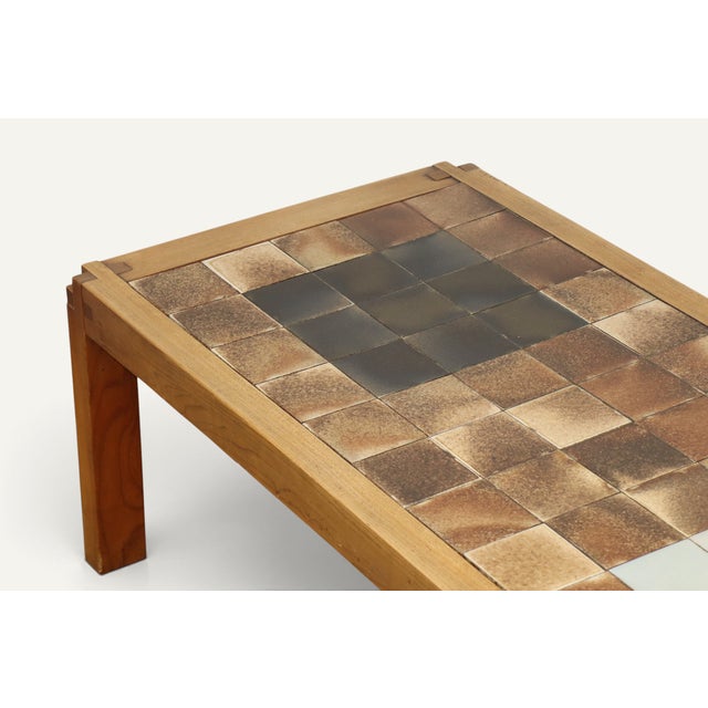 Brown Coffee Table in Elm and Ceramic by Pierre Chapo, 1960 For Sale - Image 8 of 17