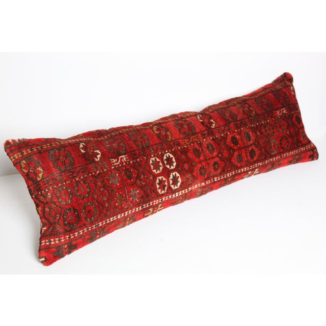 Antique Handwoven Tribal Wool Throw Lumbar Pillow Cushion -16'' X 46'' For Sale - Image 10 of 10