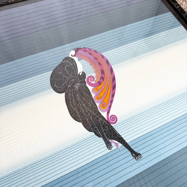 1980s Art Deco Framed “Beauty and the Beast” on Silk by Erté For Sale - Image 5 of 7