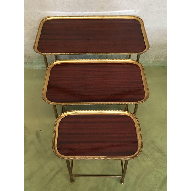 19th Century Set of Three Nesting Tables in Brass and Mahogany, France For Sale - Image 12 of 13