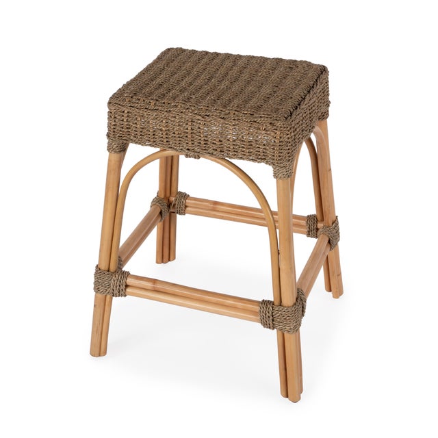 Robias 24.5 in. Seat Height Rectangular Rattan and Mendong Grass Counter Stool, Khaki Brown For Sale In Chicago - Image 6 of 6