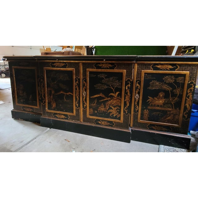 Chinoiserie 1990s Trouvailles Furniture Chinoiserie Breakfront With Matching Grandfather Clock For Sale - Image 3 of 12
