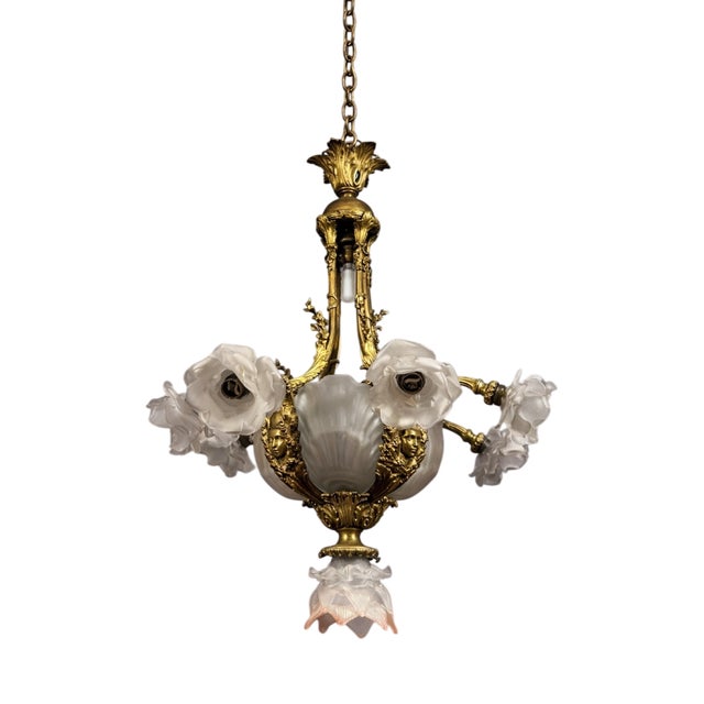 Gilt Bronze Chandelier with Shells and Roses For Sale