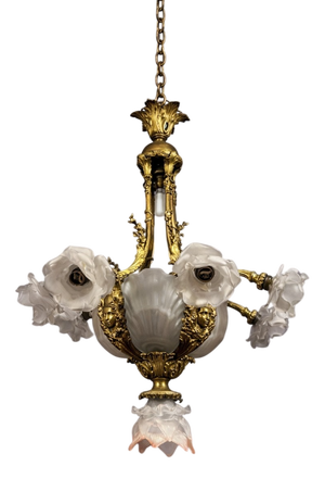 Gilt Bronze Chandelier with Shells and Roses