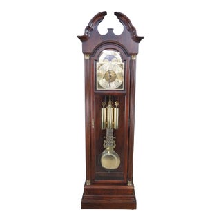 Vintage Howard Miller Georgian Style Flame Mahogany Moon Dial Grandfather Clock For Sale
