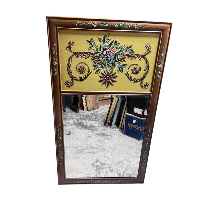 Large Hilda Flack accessories large wall mirror. Hand painted flowers and leaves with beautiful yellow background on solid...