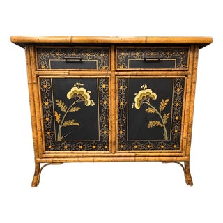 Vintage Aesthetic Movement Style Bamboo and Black Lacquer Chinoiserie Cabinet For Sale