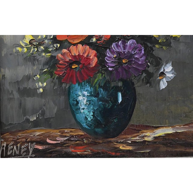 Reney, Floral Harmony, 20th Century, Oil on Canvas For Sale - Image 8 of 12