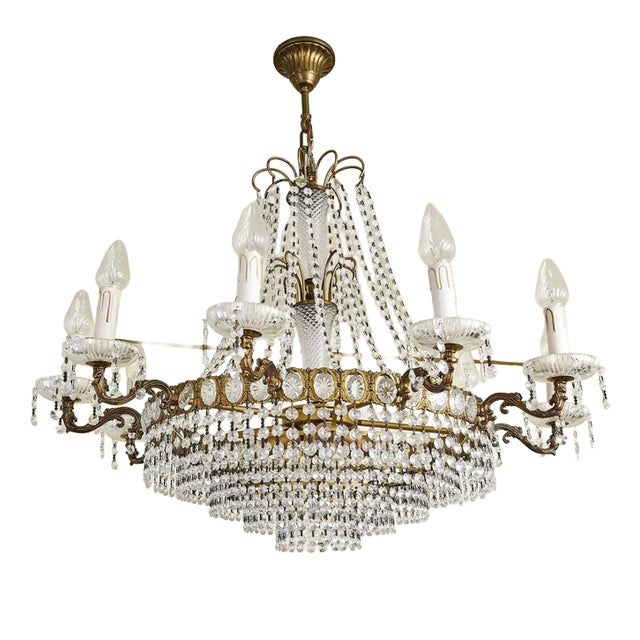 Crystal Chandelier with 14 Bulbs For Sale