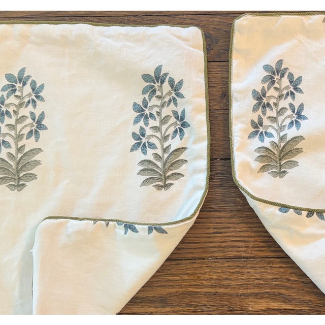 Traditional Peter Dunham Udaipur Indigo Pillow Covers With Green Welt, a Pair For Sale - Image 3 of 5