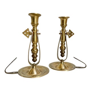 Mid 20th Century Vintage Nautical Swinging Brass Candlesticks - a Pair For Sale