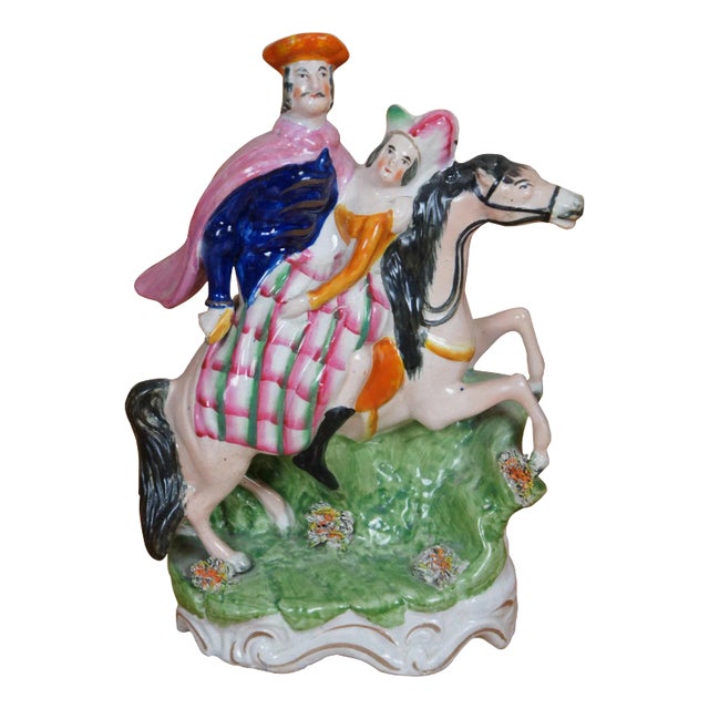Antique Staffordshire Saint George & Princess Horseback Figurine For Sale