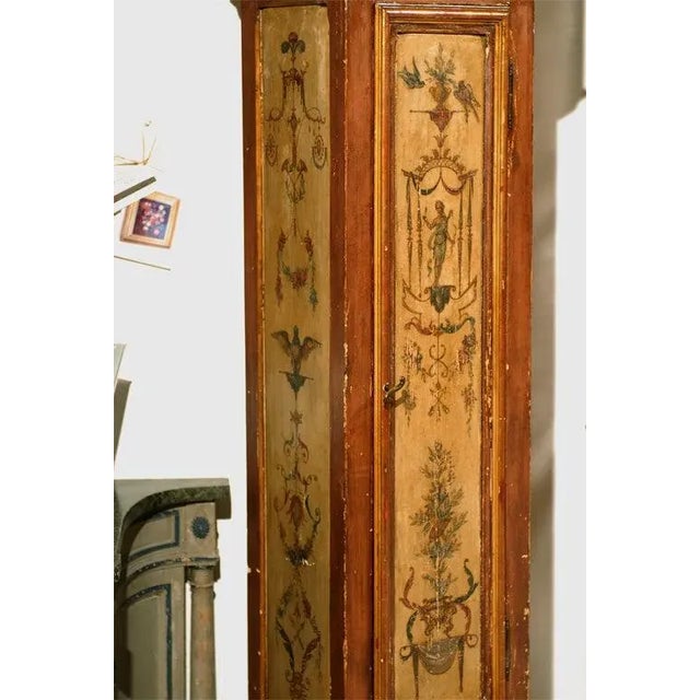 Wood 19th Century French Longcase Painted Clock with Carved Crest For Sale - Image 7 of 11