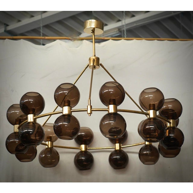 Art Deco Round Art Glass and Brass Chandelier, 2000 For Sale - Image 10 of 10