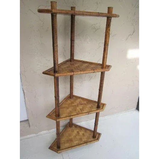 Hollywood Regency 1970s Hollywood Regency Faux Bamboo Corner 4 Tier Bookshelf For Sale - Image 3 of 13