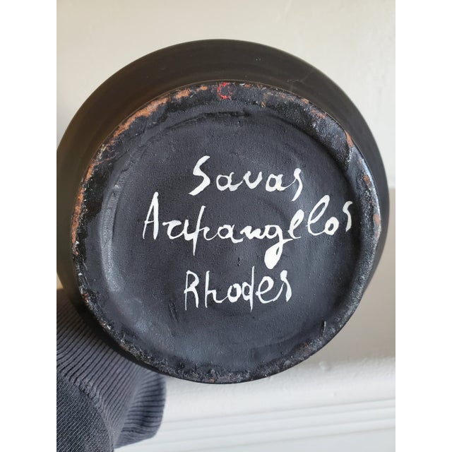 Vintage Hand Painted Black and White Terracotta Vase For Sale - Image 4 of 5