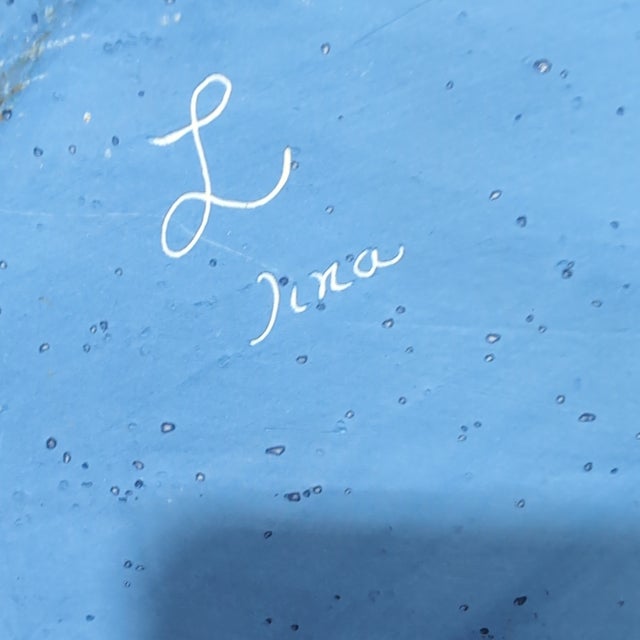 Blue VTG Native American Style Wedding Vase Blue Gold Trim Signed L Jina Southwestern For Sale - Image 8 of 12