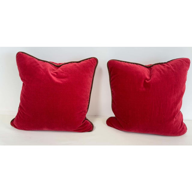 Pair of Burgundy Red Cotton Velvet Throw Pillows with Down Inserts For Sale - Image 9 of 10