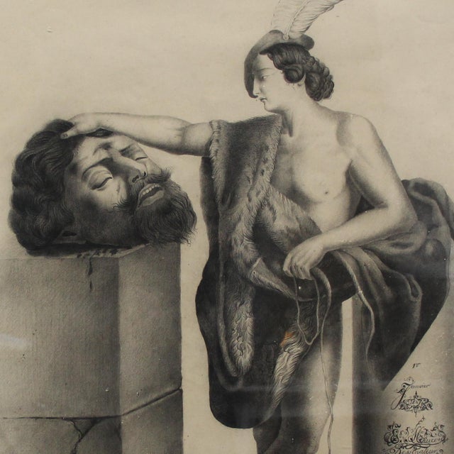 David with the Head of Goliath, 1867, Charcoal Drawing For Sale - Image 6 of 9