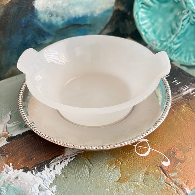 Metal Antique Victorian Silverplate Butter Dish With Cow Finial and Milkglass Bowl For Sale - Image 7 of 10