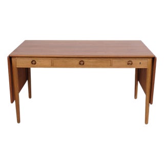 Model AT-305 Desk with Flaps in Teak and Oak by Hans J. Wegner for Andreas Tuck, 1950s For Sale