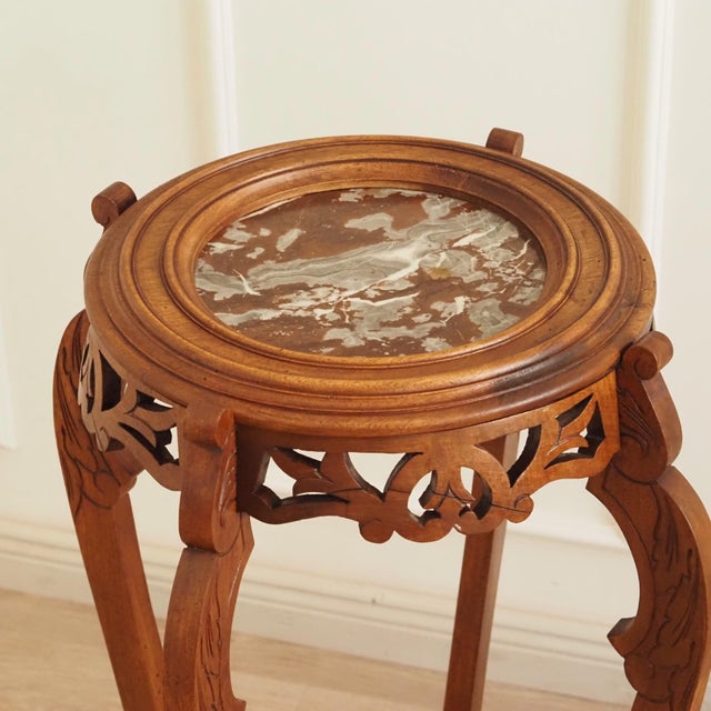 Baroque Wilhelminian Floral Column Side Table with Marble Top, 1880s For Sale - Image 3 of 13