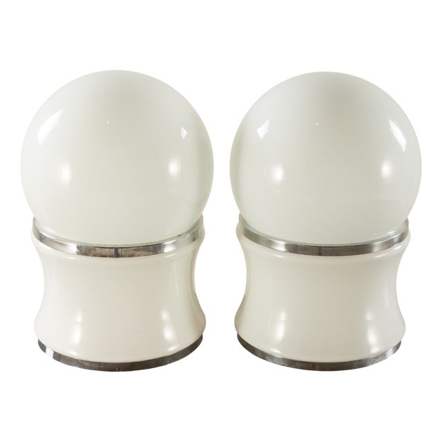 Large Opaline Glass Table Lamps by Goffredo Reggiani for Reggiani, Italy, 1960s, Set of 2 For Sale