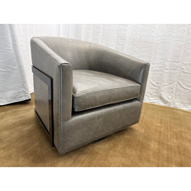 Rh Reginald Leather Swivel Chair Berkshire Leather in Pewter | Bronze For Sale - Image 11 of 18