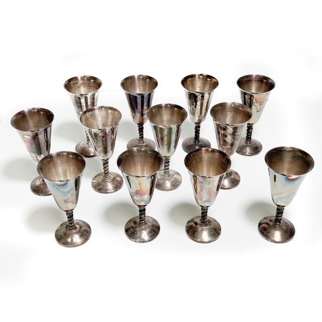 Sip in style with this vintage mid century set of 12 silver plated tall, elegant goblet. These regal goblets / chalices /...