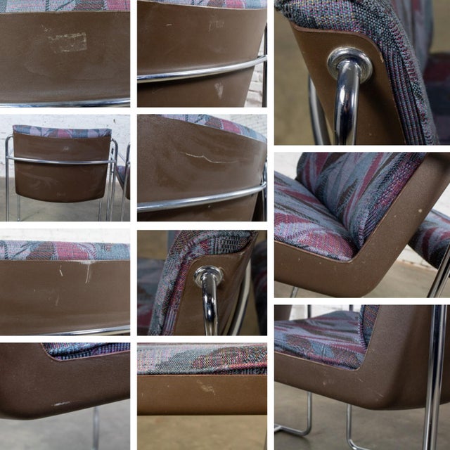 Late 20th Century Modern Krueger Set 8 Dining Armchairs Chrome Steel Rod Frames & Geometric Fabric For Sale - Image 16 of 18