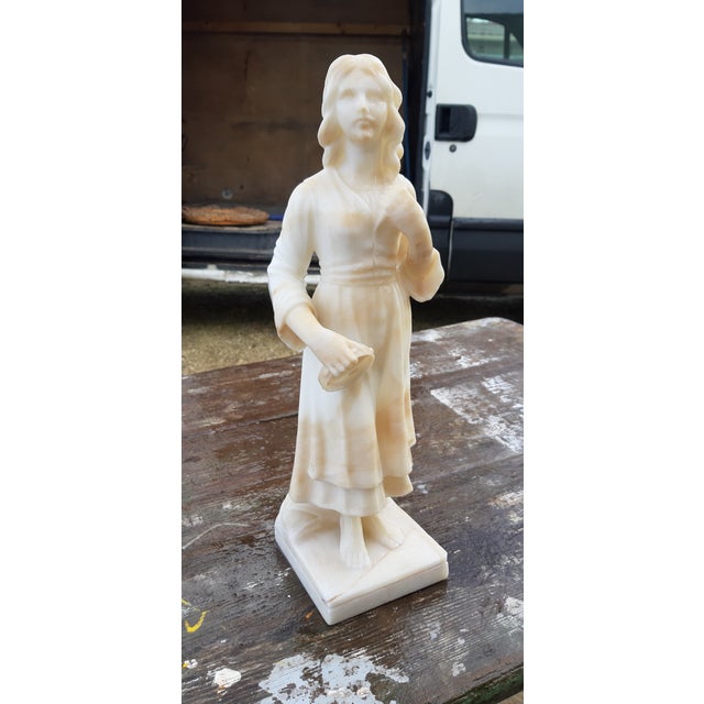19th century white marble sculpture by A. Michelot, Young Bohemian Woman with Tambourine, Height: 39 cm, Length and Width:...