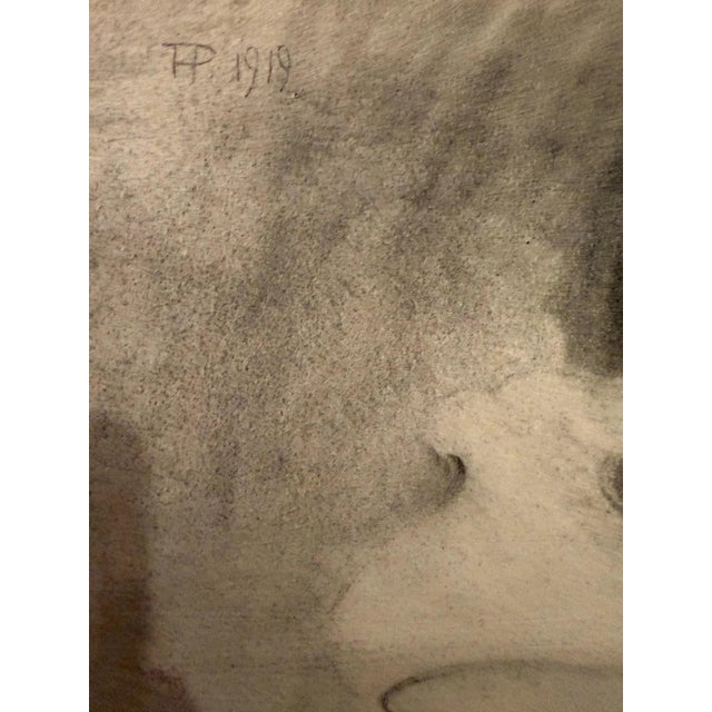 Modern Heinrich Pforr, Evening Hour Woman in Lamplight Face, 1919, Charcoal on Paper For Sale - Image 3 of 9