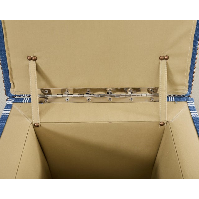 Ralph Lauren 'Florence' Storage Ottoman in Striped Blue Upholstery For Sale - Image 12 of 18