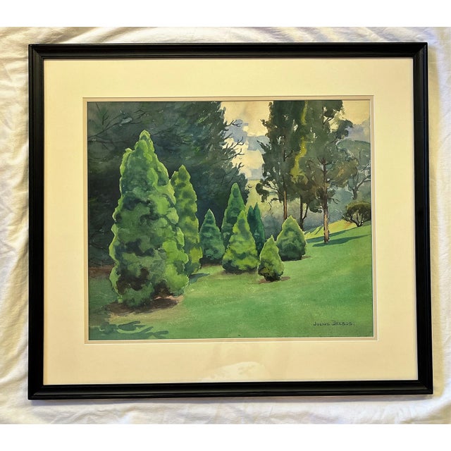 Original Signed Julius Delbos Watercolor Painting Titled 'Dwarf Alberta Spruce' C1943 For Sale - Image 12 of 12