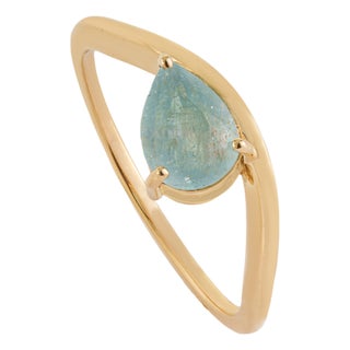 Natural 1ct Paraiba Tourmaline Soltaire Ring Size 8 Wave Band in 18k Solid Gold For Sale