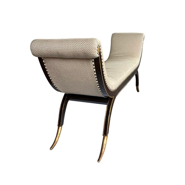 Traditional Regency Style Brown Lacquered & Parcel-Gilt Bench With Splayed Supports For Sale - Image 3 of 7