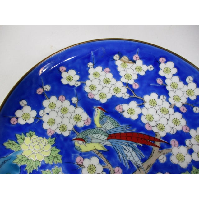 1960s 1960s Hand Painted Asian Royal Blue Pheasant Plate For Sale - Image 5 of 6