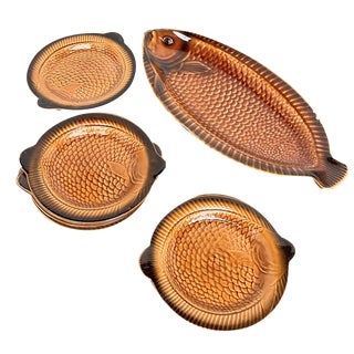 Sarreguemines Fish Plates and Dishes, 1970s, Set of 7 For Sale