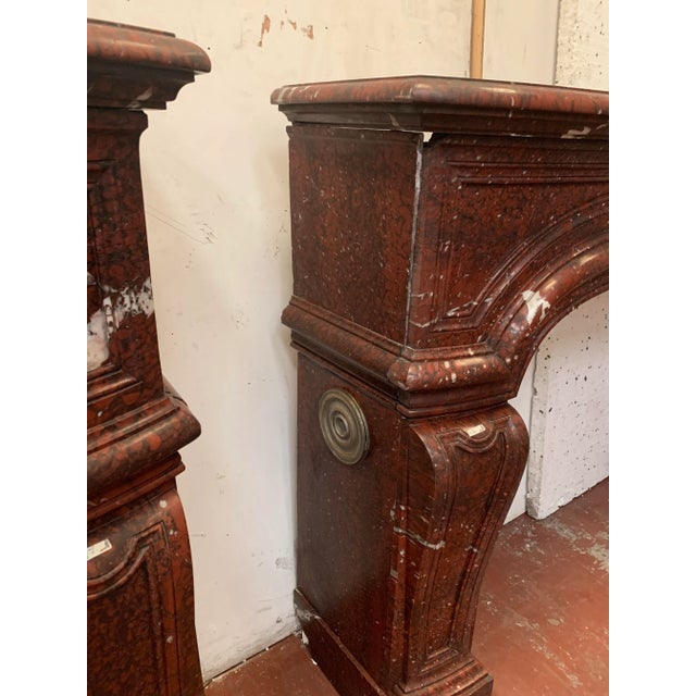 Louis XIV Style Fireplaces in Red Griotte Marble. 19th Century, Set of 2 For Sale - Image 14 of 18