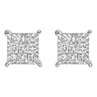 Sterling Silver 1/2 Cttw Princess Diamond Composite Square Stud Earrings For Sale