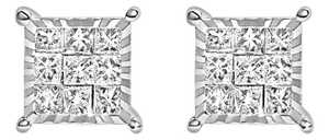 Sterling Silver 1/2 Cttw Princess Diamond Composite Square Stud Earrings