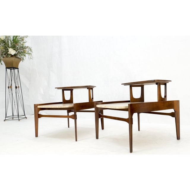 Pair Sculptural 1970s Walnut Travertine Tops Step Side End Tables Singer Sons For Sale - Image 15 of 18